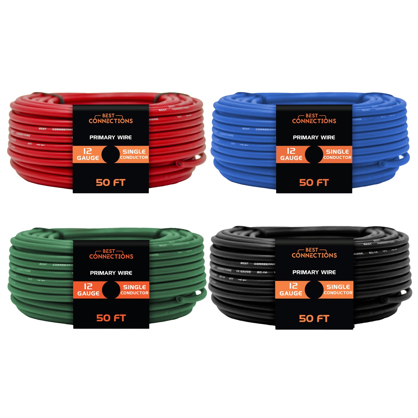 12 Gauge Car Audio Primary Wire (50ft–4 Rolls)– Remote, Power/Ground Electrical AP-12-50 x 4