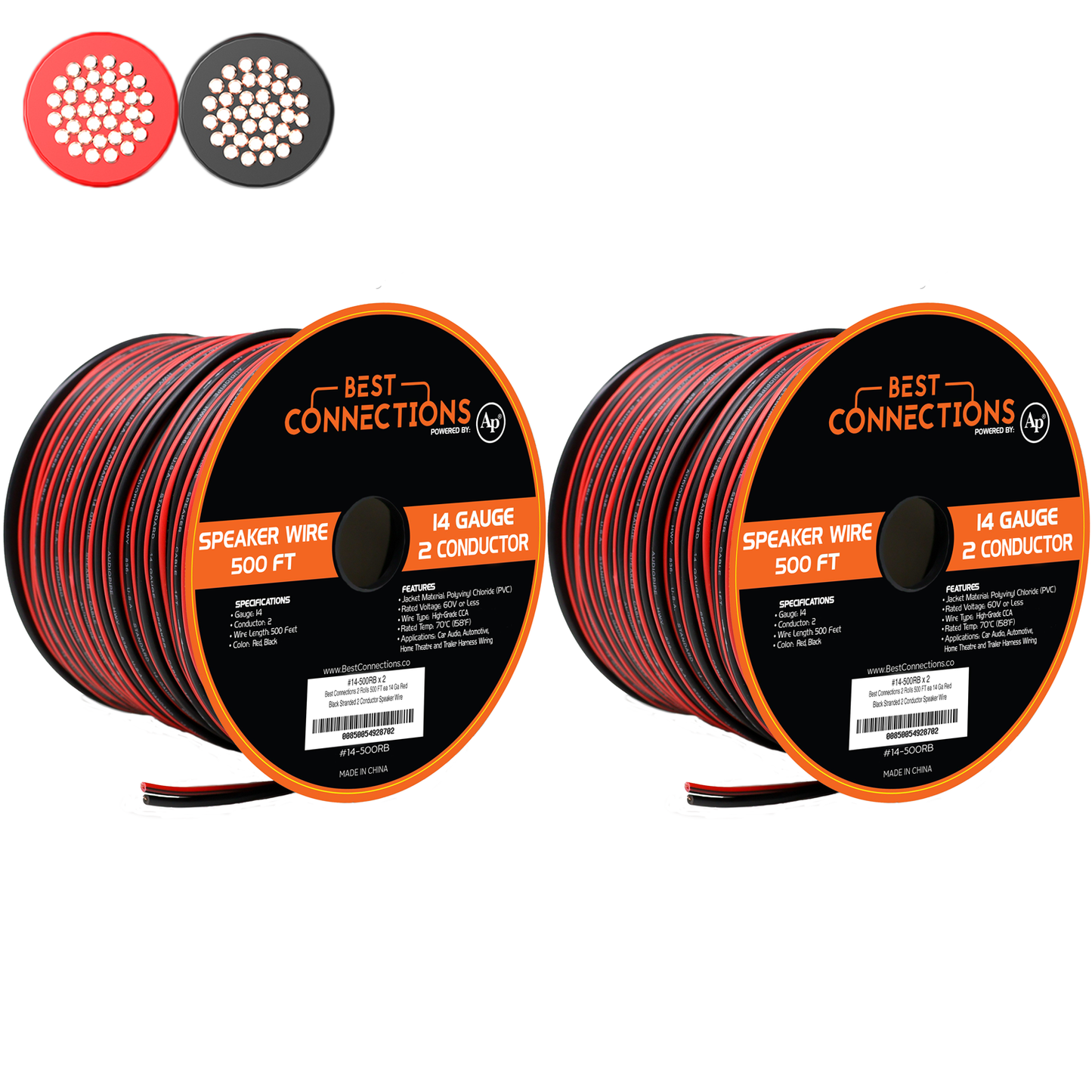 Best Connections 14 Gauge 500 ft. Red Black Bonded 2 Way Red Black Speaker Wire-1,000 ft. Total