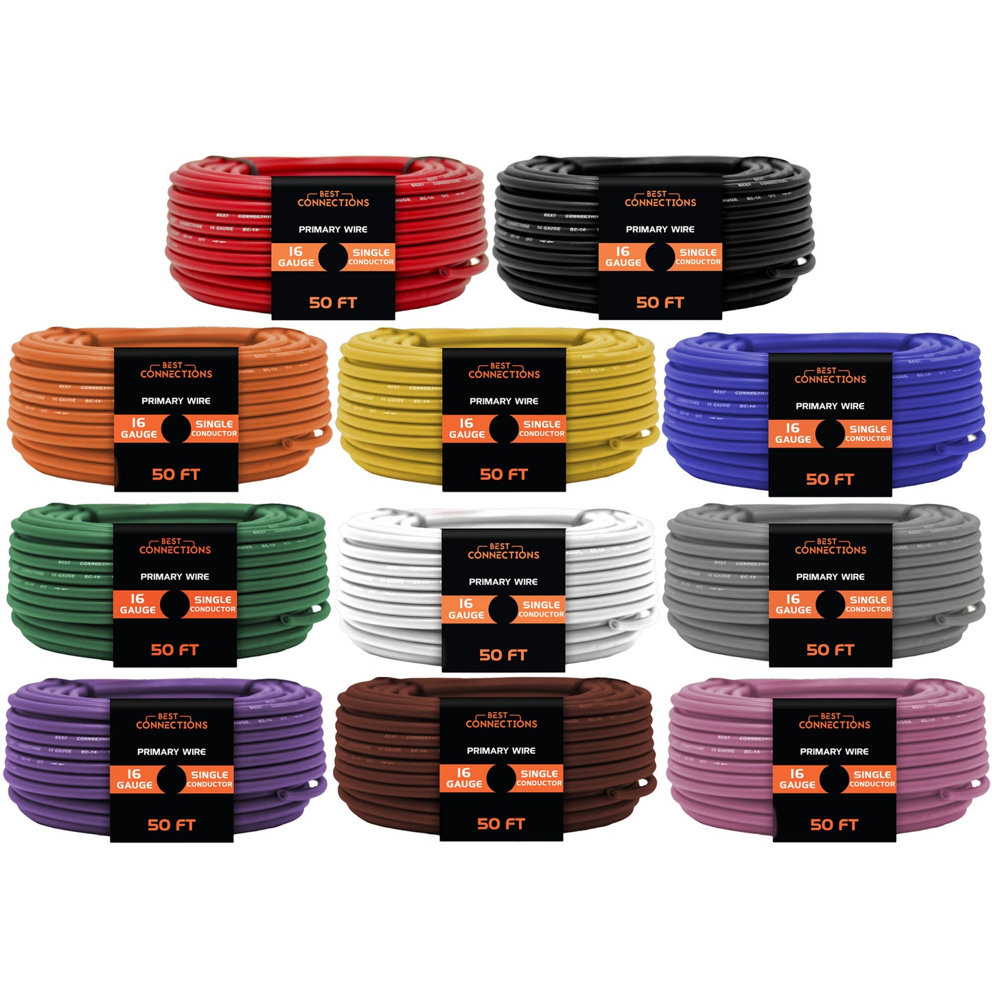 16 Gauge Car Audio Primary Wire 50ft–11 Rolls Remote, Power/Ground Electrical