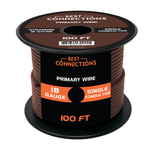 18 Gauge Car Audio Primary Wire (100ft–Brown)– Remote, Power/Ground Electrical