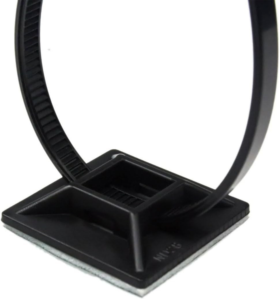 Best Connections 1" Self Adhesive Black Cable Zip Tie Mounts 200 pcs UV Protection Indoor/Outdoor Wire Fasteners Cable Clips Management Organizer Squares