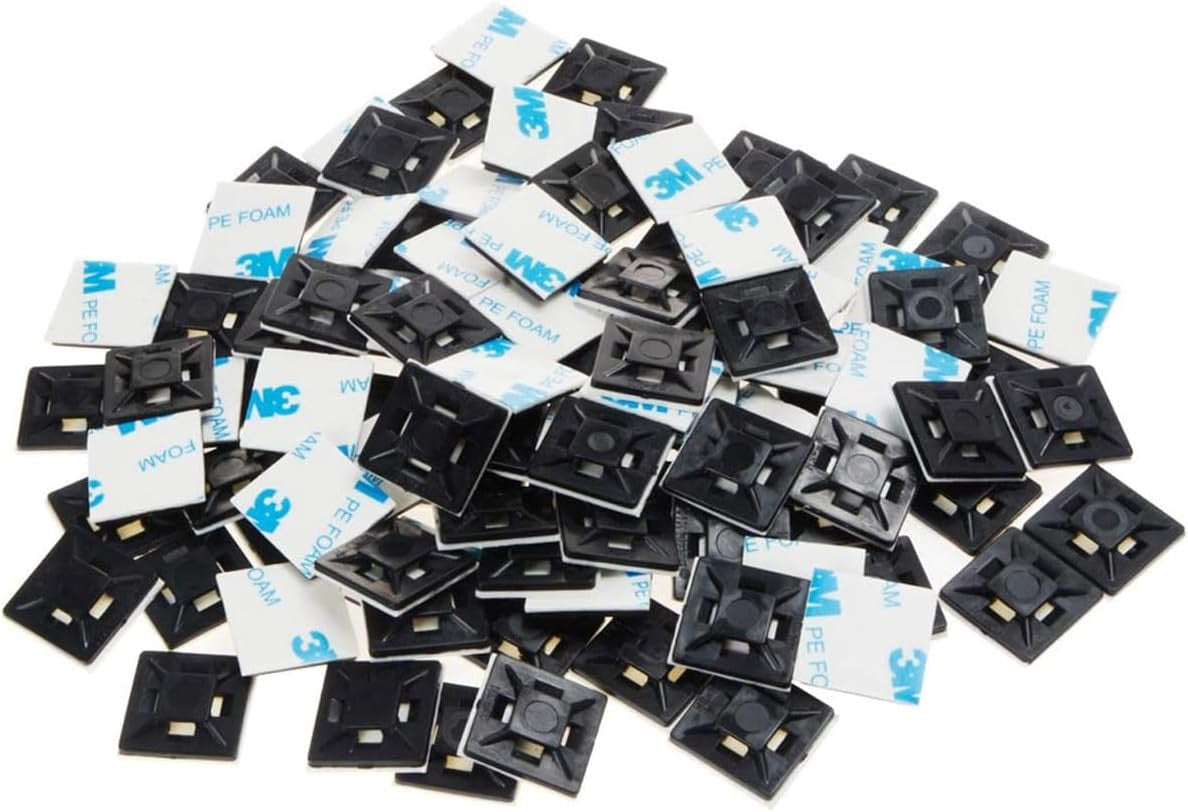 Best Connections 1" Self Adhesive Black Cable Zip Tie Mounts 200 pcs UV Protection Indoor/Outdoor Wire Fasteners Cable Clips Management Organizer Squares