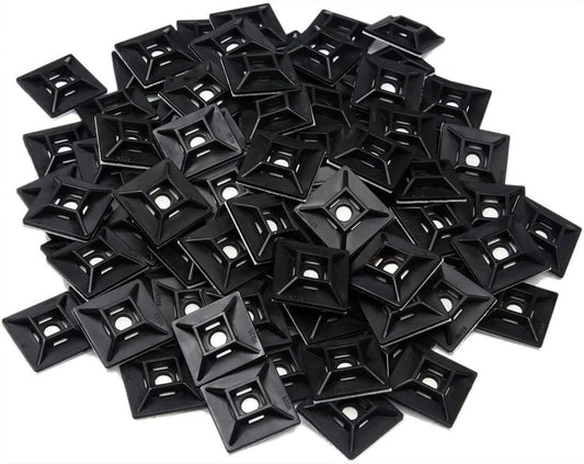 Best Connections 1" Self Adhesive Black Cable Zip Tie Mounts 100 Pack UV Protection Indoor/Outdoor Wire Fasteners Cable Clips Management Organizer Squares