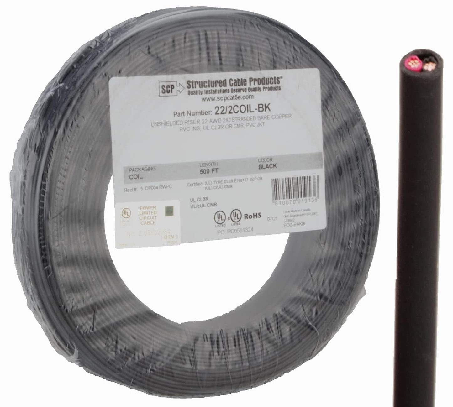 Best Connections 22 Ga 2 Conductor Stranded Alarm Wire 500ft Black UL Rated Coil Pack