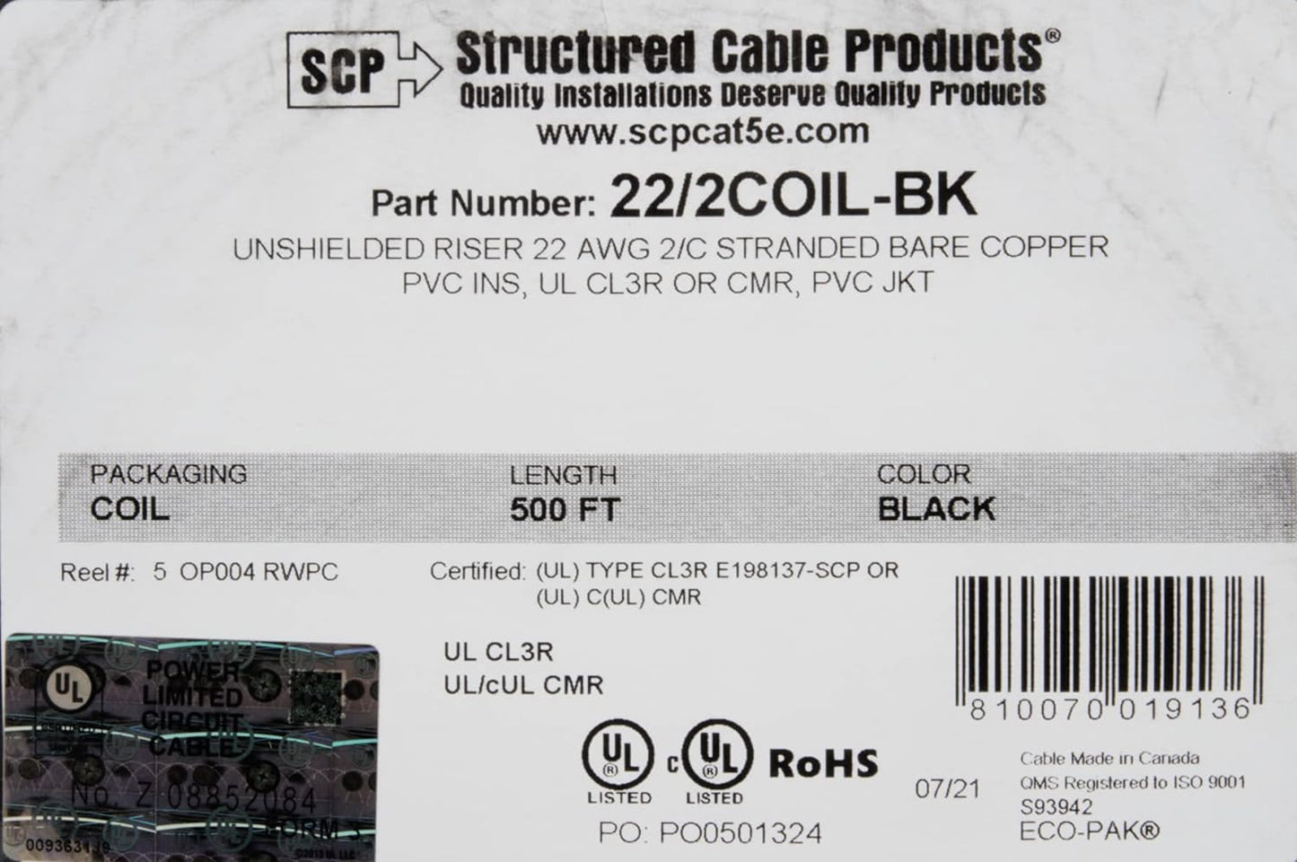 Best Connections 22 Ga 2 Conductor Stranded Alarm Wire 500ft Black UL Rated Coil Pack