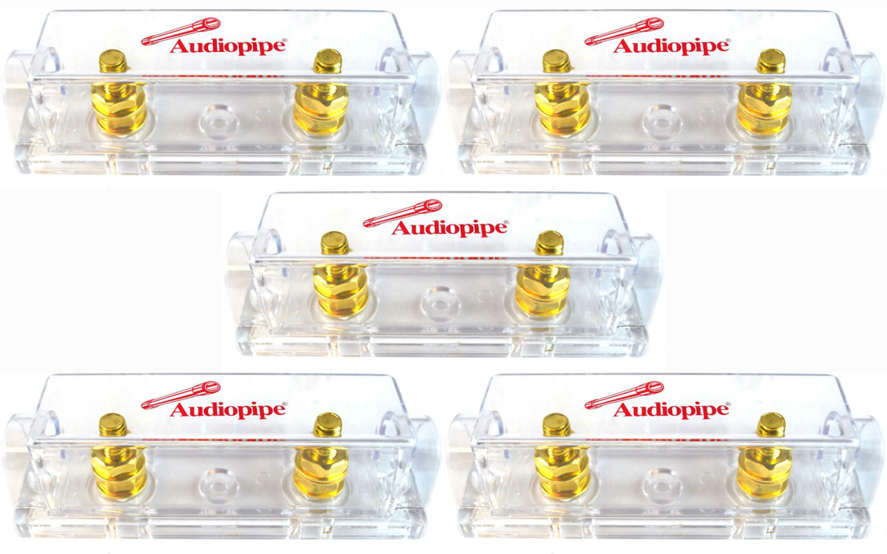 5 Pack Audiopipe Heavy Duty ANE ANL 24 Kt Gold Finish Fuse Holder Block CQ-1100