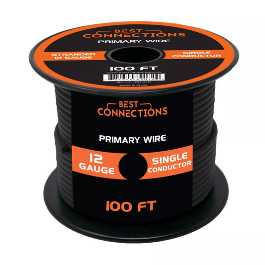 Best Connections 12 Gauge Car Audio Primary Wire (100ft–Black)– Remote, Power/Ground Electrical