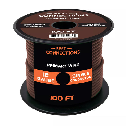12 Gauge Car Audio Primary Wire (100ft–Brown)– Remote, Power/Ground Electrical