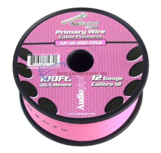 Audiopipe 12 Gauge Car Audio Primary Wire (100ft–Pink)– Remote, Power/Ground Electrical Automtotive