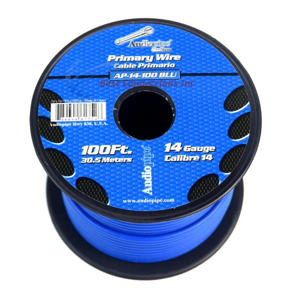 Audiopipe 14 Gauge Car Audio Primary Wire (100ft–Blue)– Remote, Power/Ground Electrical