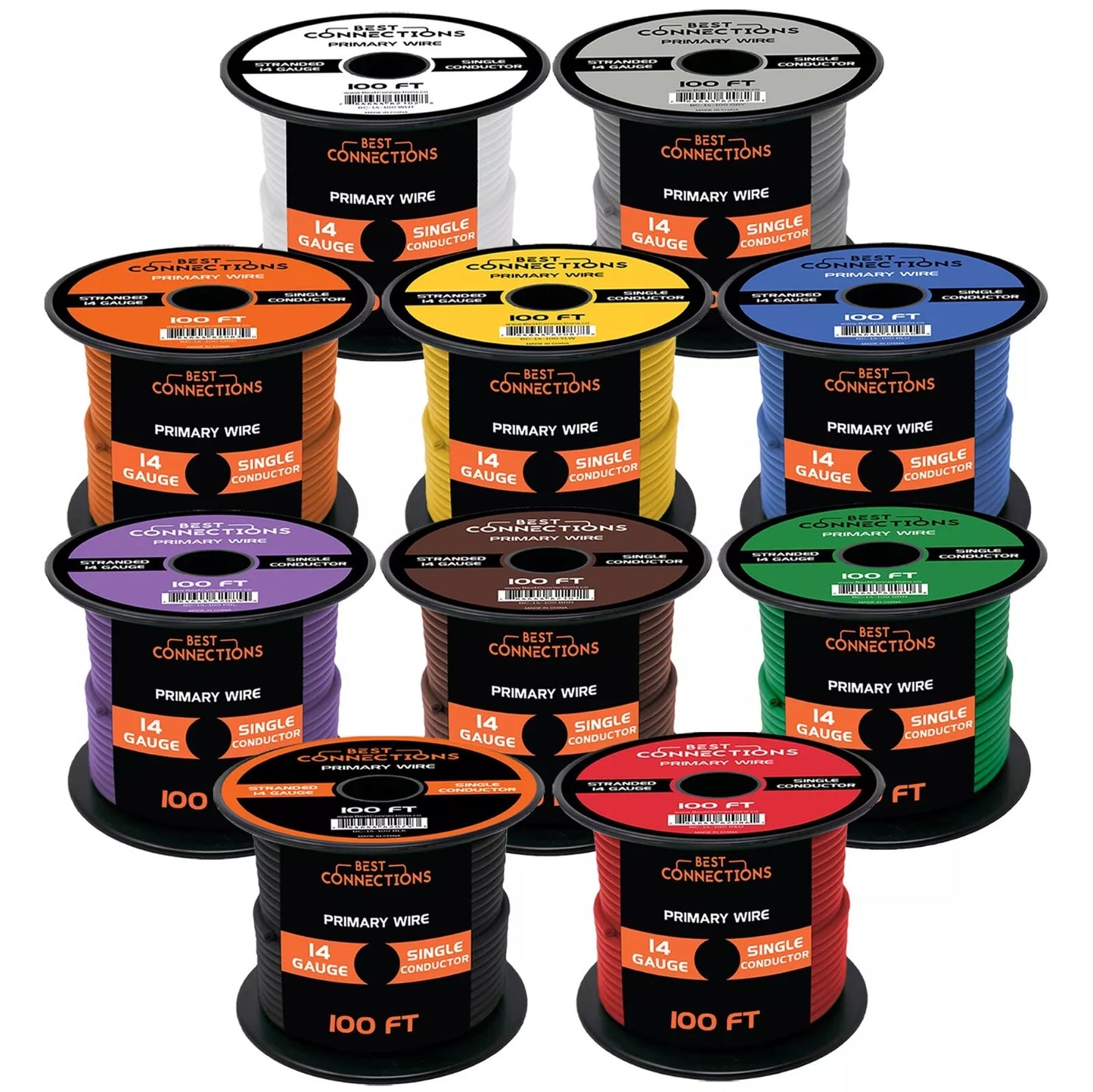 14 Gauge Car Audio Primary Wire 100ft–10 Rolls Remote, Power/Ground Electrical