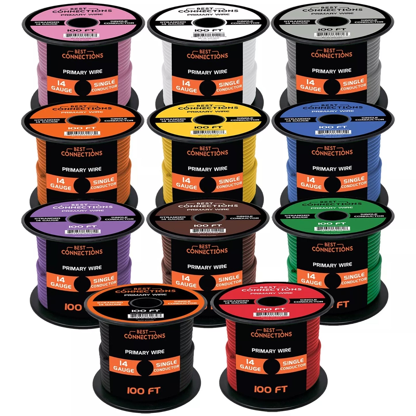 14 Gauge Car Audio Primary Wire 100ft–11 Rolls Remote, Power/Ground Electrical