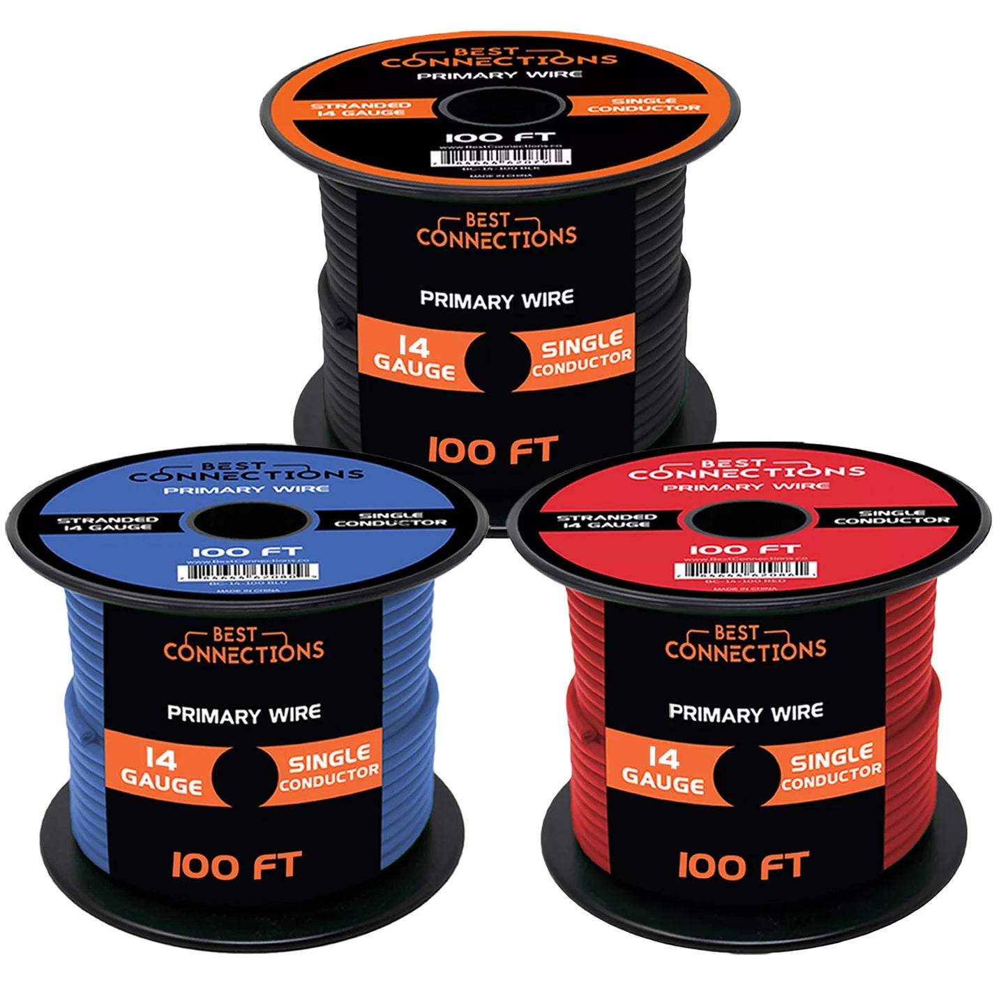 Audiopipe 14 Gauge Car Audio Primary Wire (100ft–3 Rolls)– Remote, Power/Ground Electrical– 300ft. Total