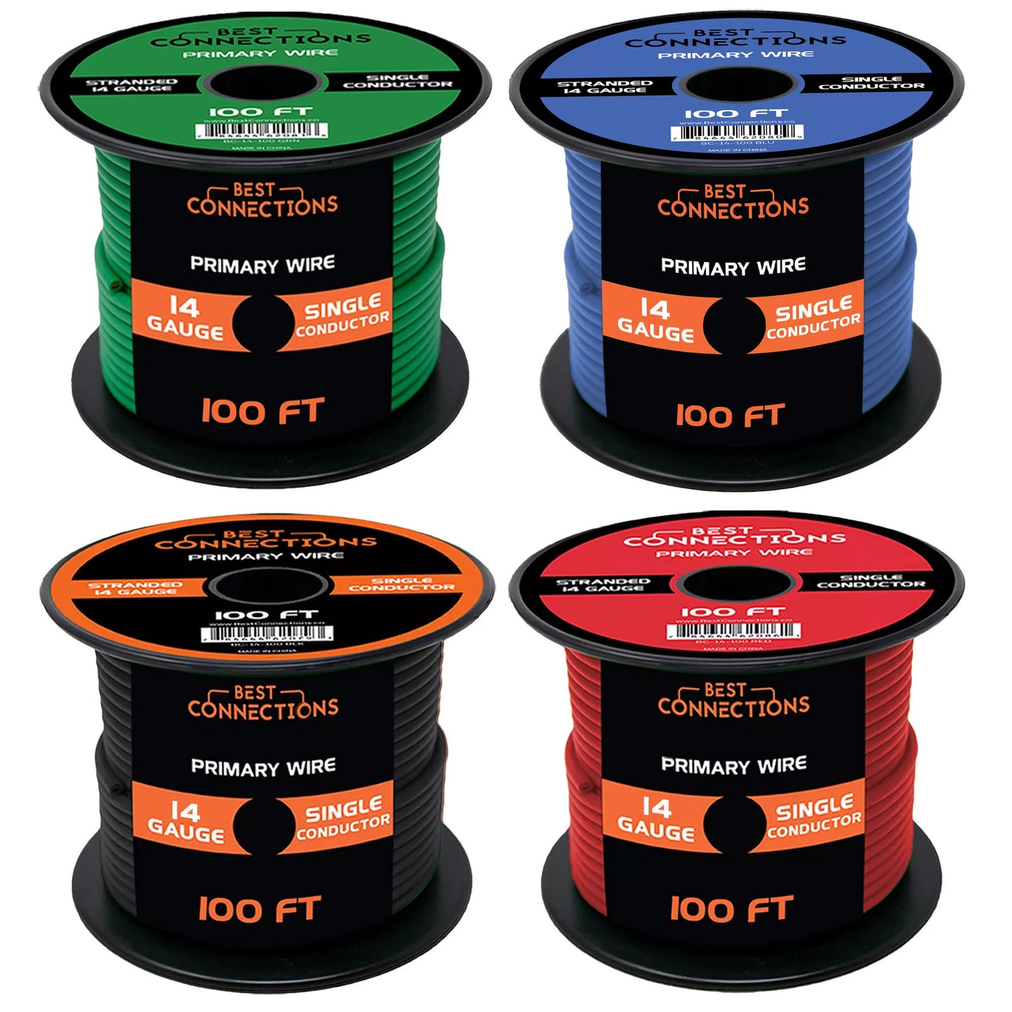 Audiopipe 14 Gauge Car Audio Primary Wire 100ft–4 Rolls)– Remote, Power/Ground Electrical)– 400 ft. Total