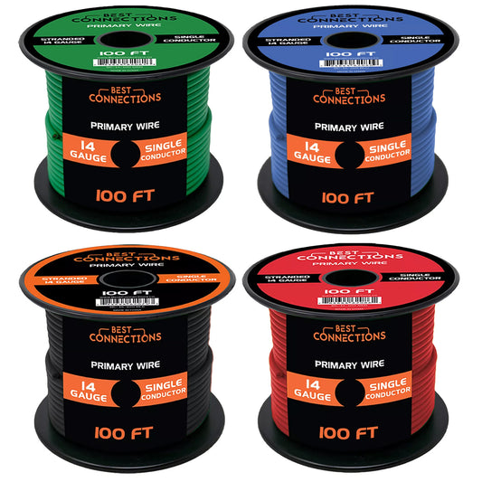 Audiopipe 14 Gauge Car Audio Primary Wire 100ft–4 Rolls)– Remote, Power/Ground Electrical)– 400 ft. Total