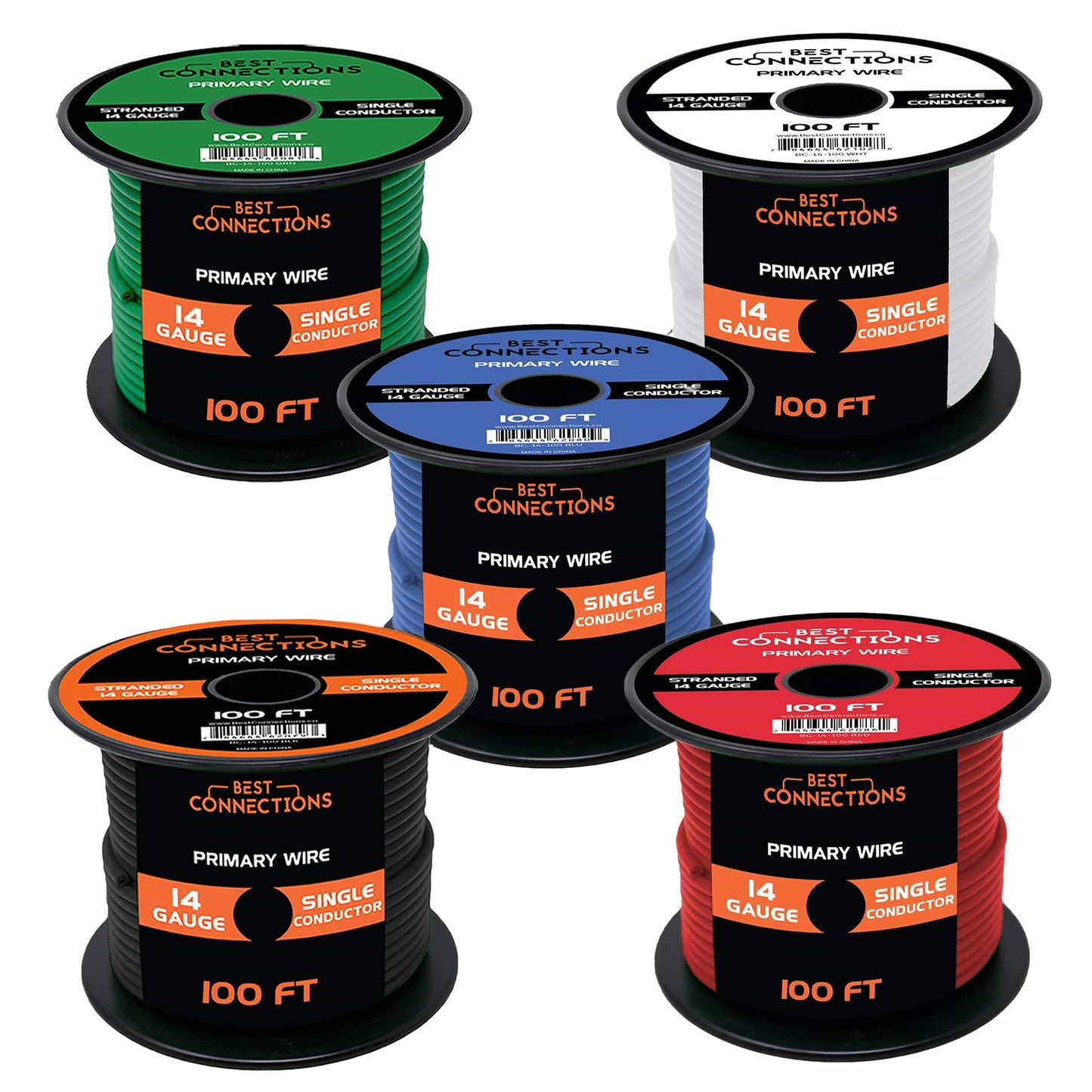 Audiopipe 14 Gauge Car Audio Primary Wire (100ft–5 Rolls)– Remote, Power/Ground Electrical