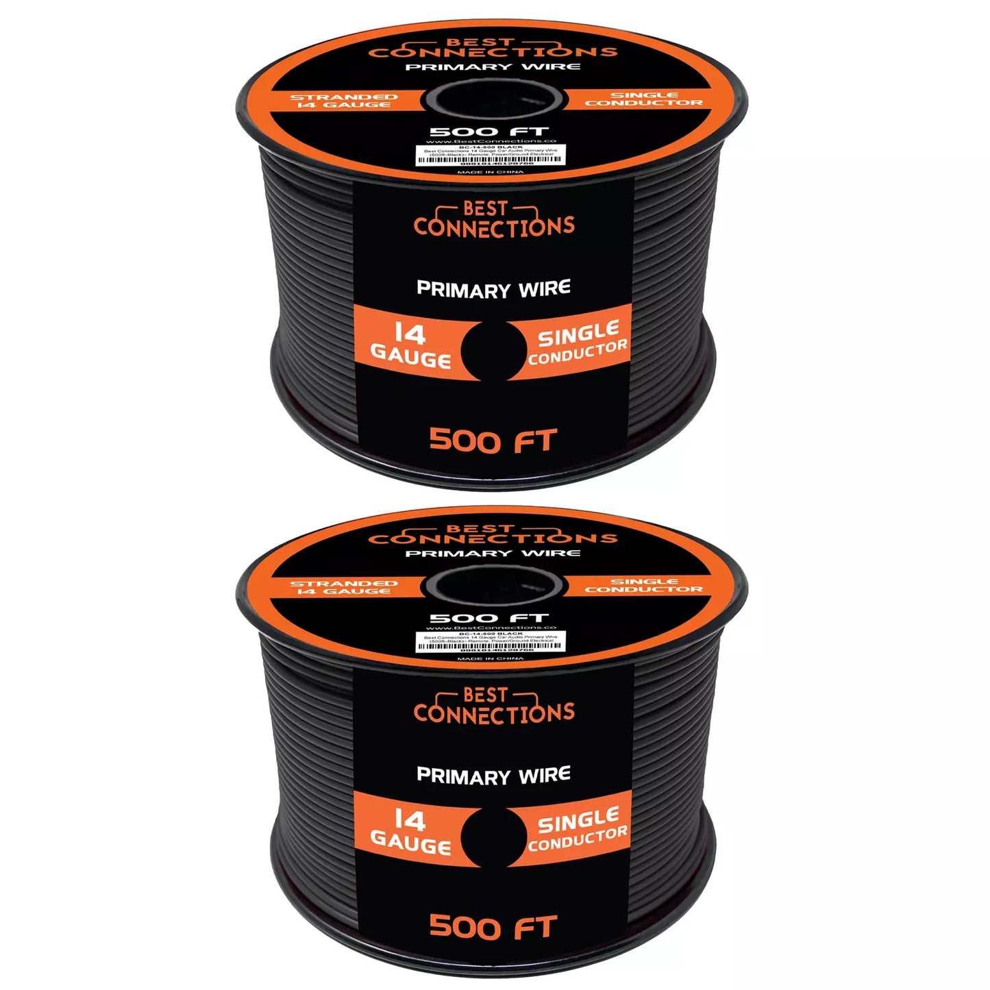 Audiopipe 14 Gauge Car Audio Primary Wire 500ft–2 Rolls Black, Power/Ground Electrical