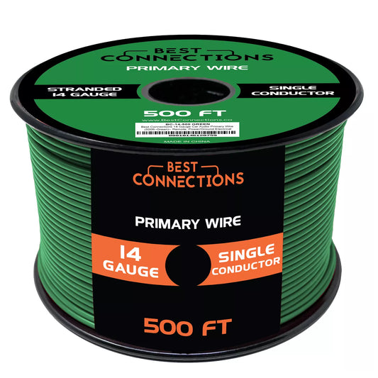 14 Gauge Car Audio Primary Wire (500ft–Green)– Remote, Power/Ground Electrical