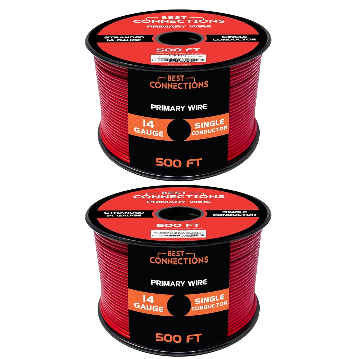 Audiopipe 14 Gauge Car Audio Primary Wire 500ft–2 Rolls Red, Power/Ground Electrical
