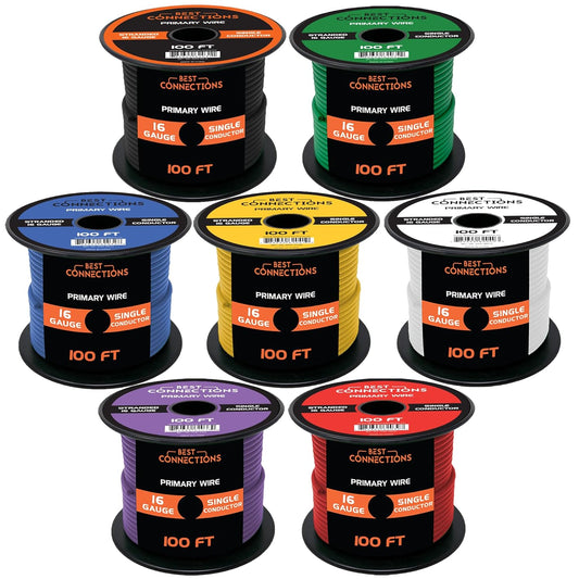 16 Gauge Car Audio Primary Wire (100ft–7 Rolls)– Remote, Power/Ground Electrical
