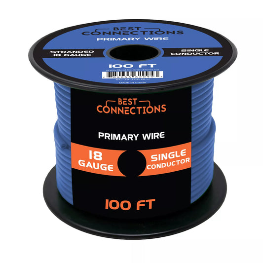 18 Gauge Car Audio Primary Wire (100ft–Blue)– Remote, Power/Ground Electrical