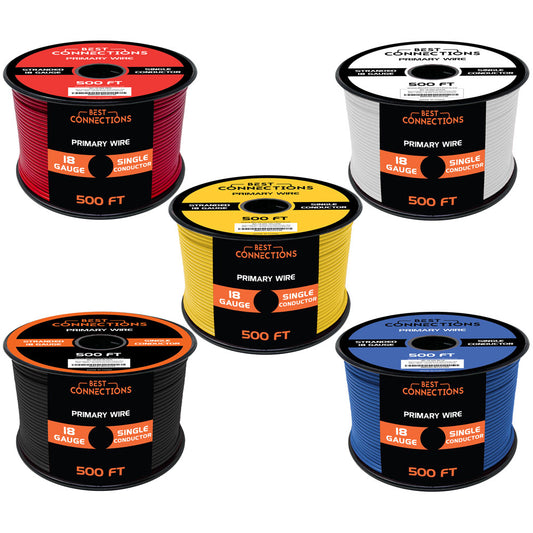 Audiopipe 18 Gauge Car Audio Primary Wire (500ft–5 Rolls)– Remote, Power/Ground Electrical