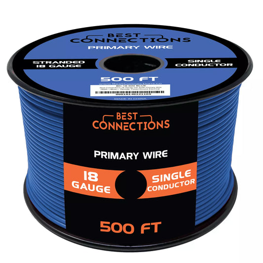 Audiopipe 18 Gauge Car Audio Primary Wire (500ft–Blue)– Remote, Power/Ground Electrical