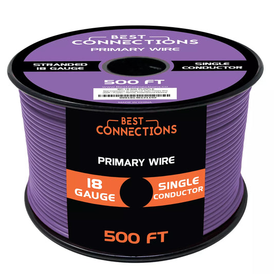 Audiopipe 18 Gauge Car Audio Primary Wire (500ft–Purple)– Remote, Power/Ground Electrical
