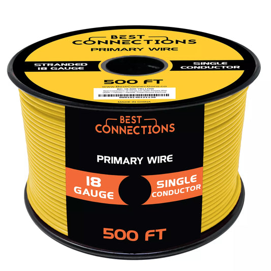 Audiopipe 18 Gauge Car Audio Primary Wire (500ft–Yellow)– Remote, Power/Ground Electrical