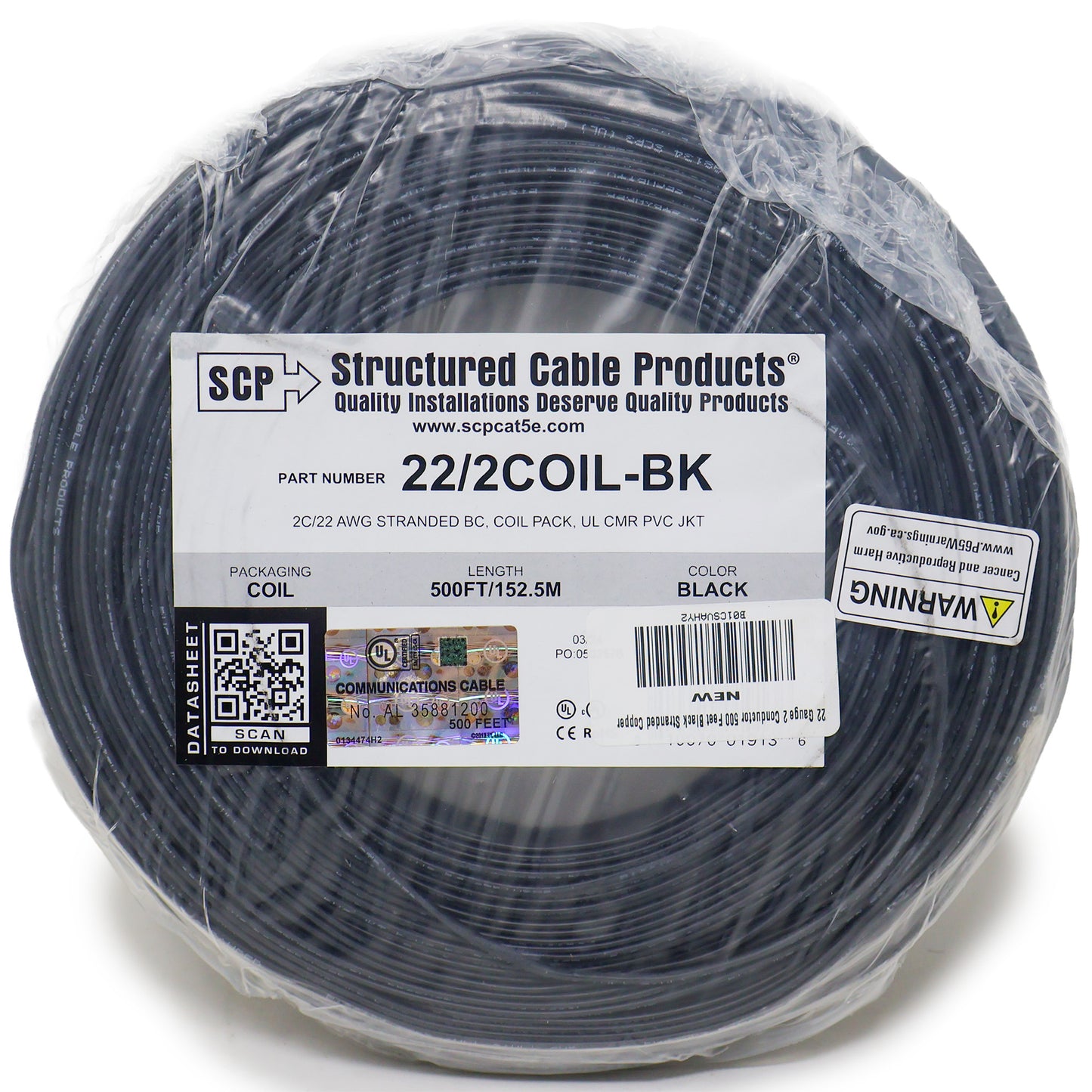 Best Connections 22 Ga 2 Conductor Stranded Alarm Wire 500ft Black UL Rated Coil Pack