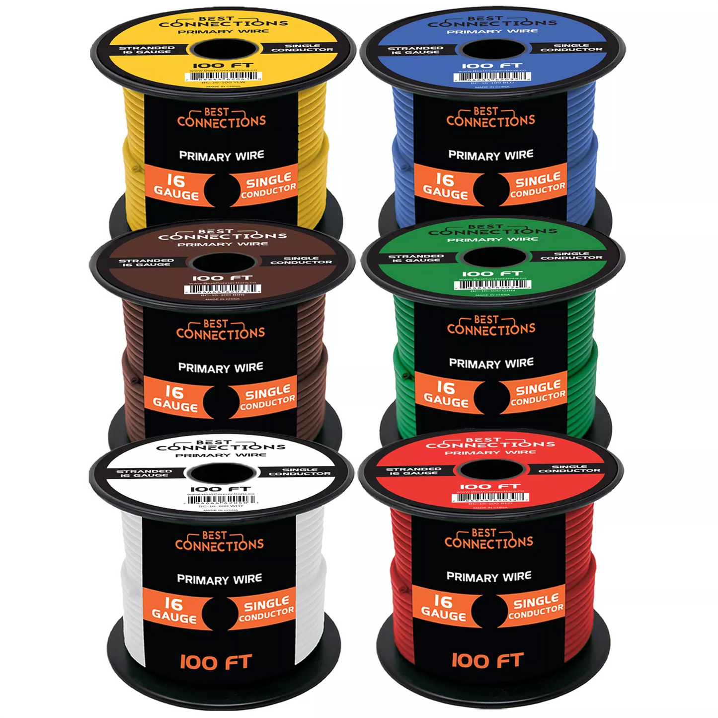 16 Gauge Car Audio Primary Wire (100ft–6 Rolls)– Remote, Power/Ground Electrical