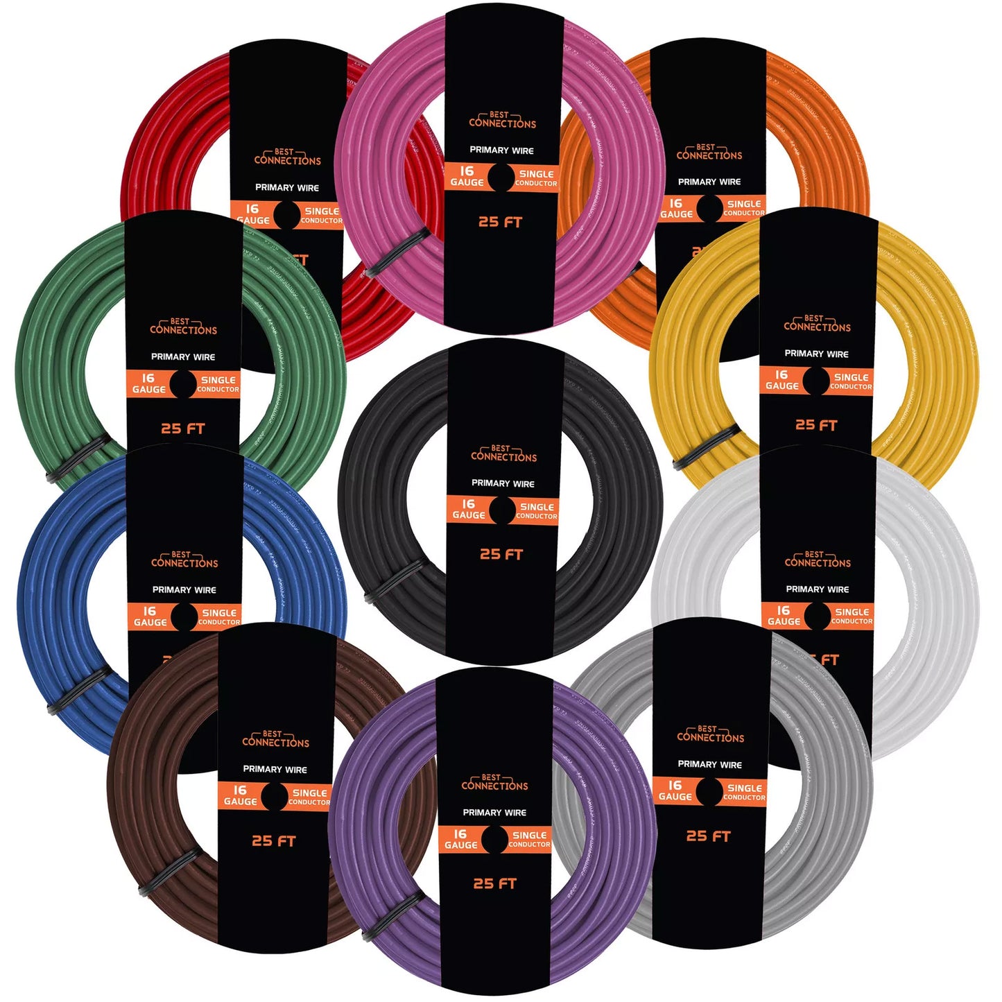 16 Gauge Car Audio Primary Wire (25ft–11 Rolls)– Remote, Power/Ground Electrical