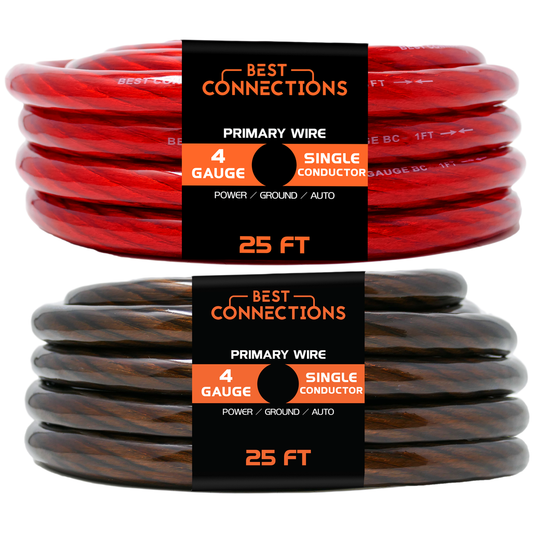 BEST CONNECTIONS 4 Gauge 25 ft. each, Black & Red Translucent Car Power & Ground Wire 50ft Total