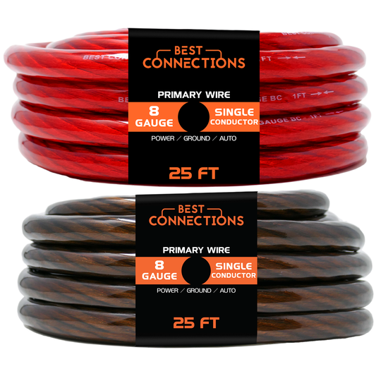 BEST CONNECTIONS 8 Gauge 25 ft. each, Black & Red Translucent Car Power & Ground Wire 50 ft. Total