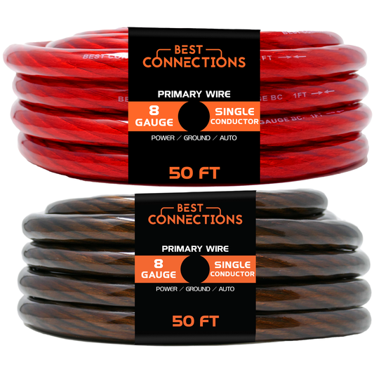 BEST CONNECTIONS 8 Gauge 50 ft. each Black & Red Translucent Car Power & Ground Wire 100 ft. Total