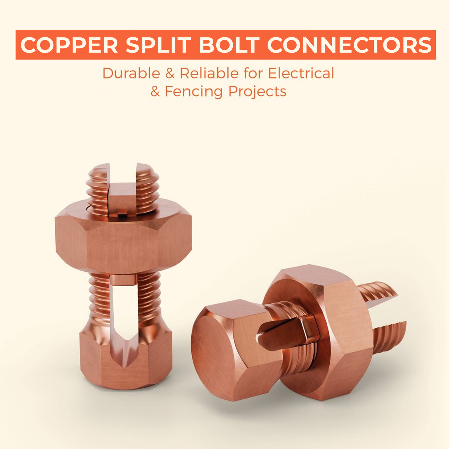 BEST CONNECTIONS 50 Pack High Strength Copper Split Bolt Connectors 4 Gauge to 8 Gauge for Solid Wire