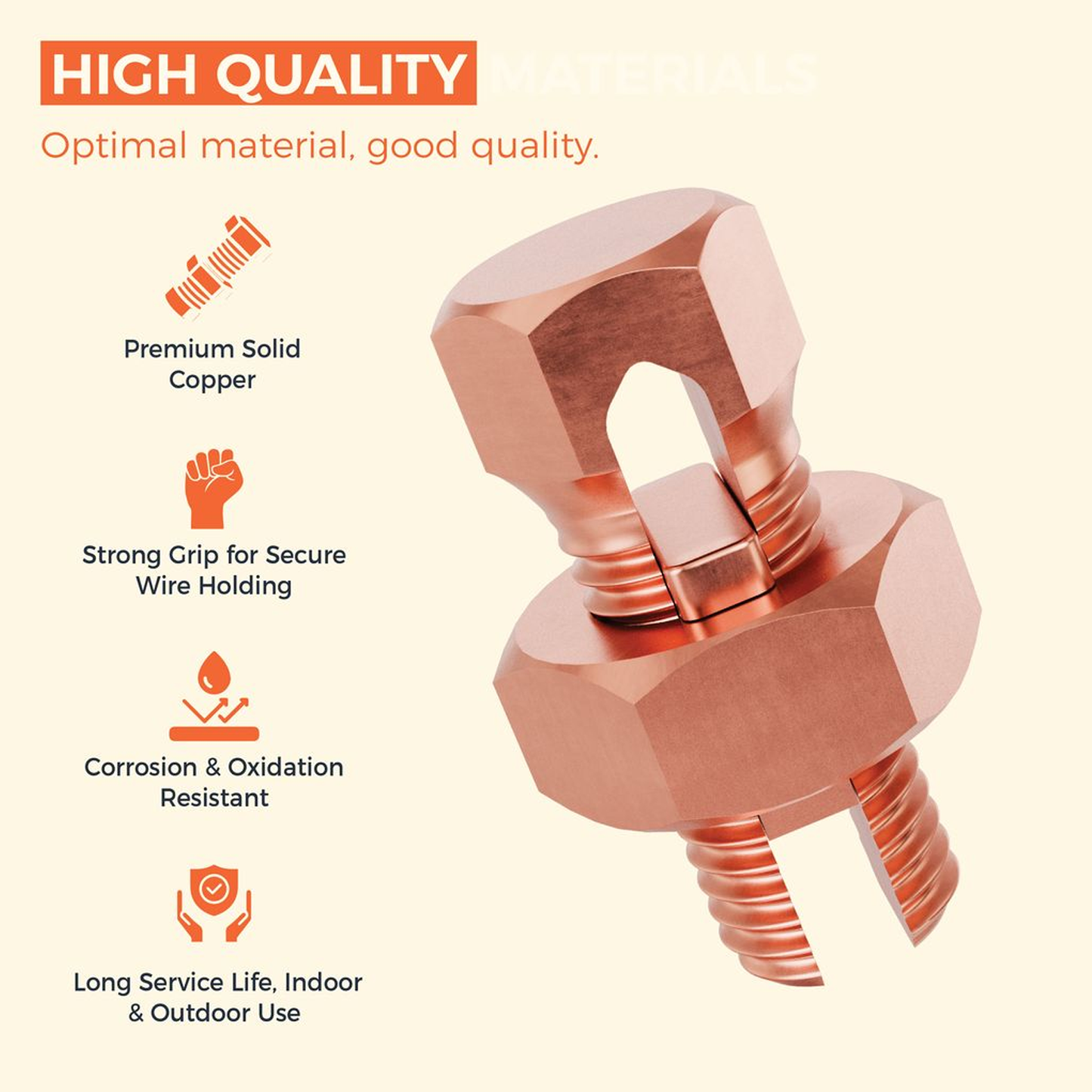BEST CONNECTIONS 50 Pack High Strength Copper Split Bolt Connectors 4 Gauge to 8 Gauge for Solid Wire