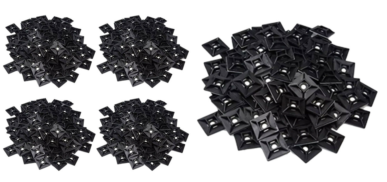 Best Connections 1" Self Adhesive Black Cable Zip Tie Mounts 500 pcs UV Protection Indoor/Outdoor Wire Fasteners Cable Clips Management Organizer Squares