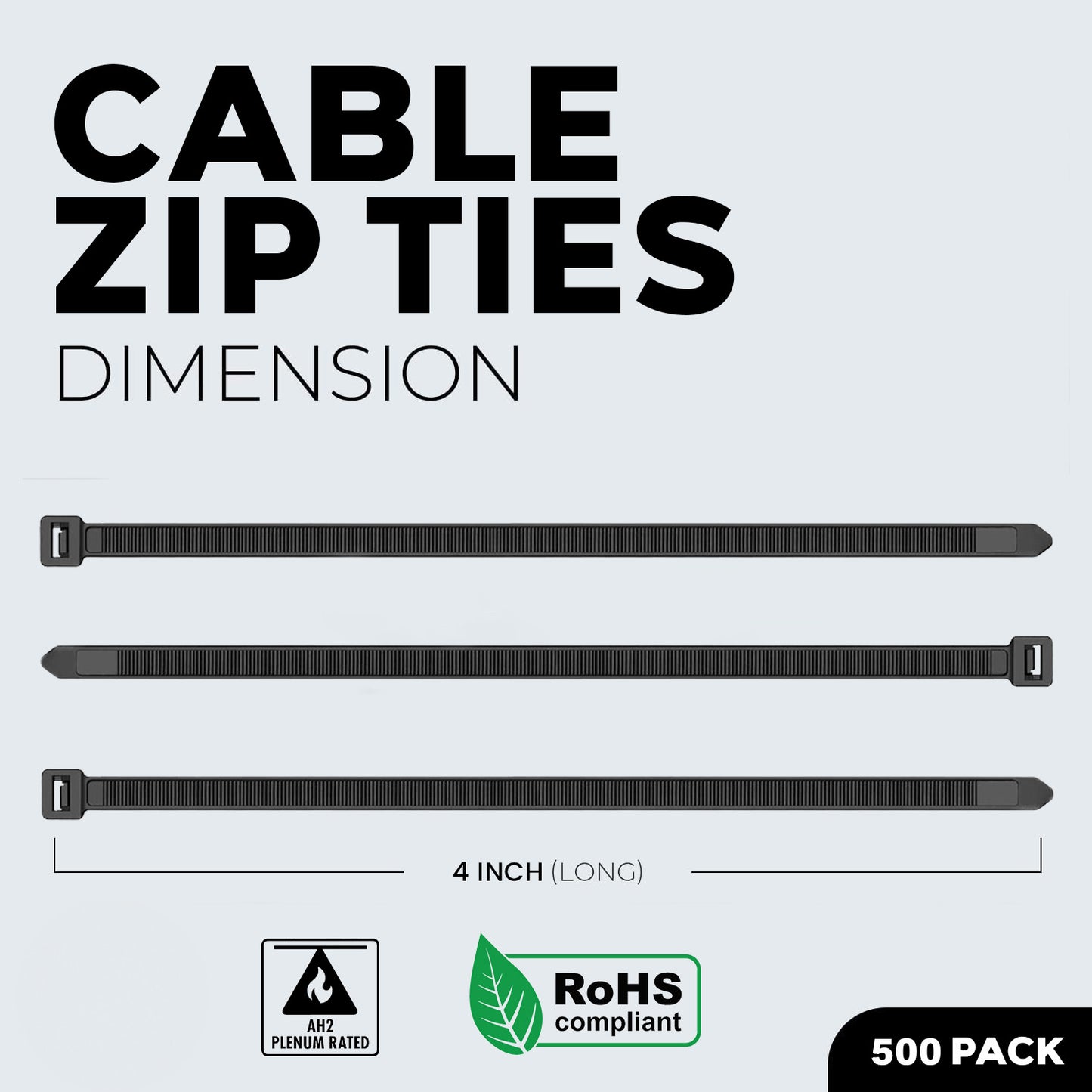 Best Connections 4" inch Black Nylon Zip Ties Wire Cables 500 Pieces 18 Lbs Tensile