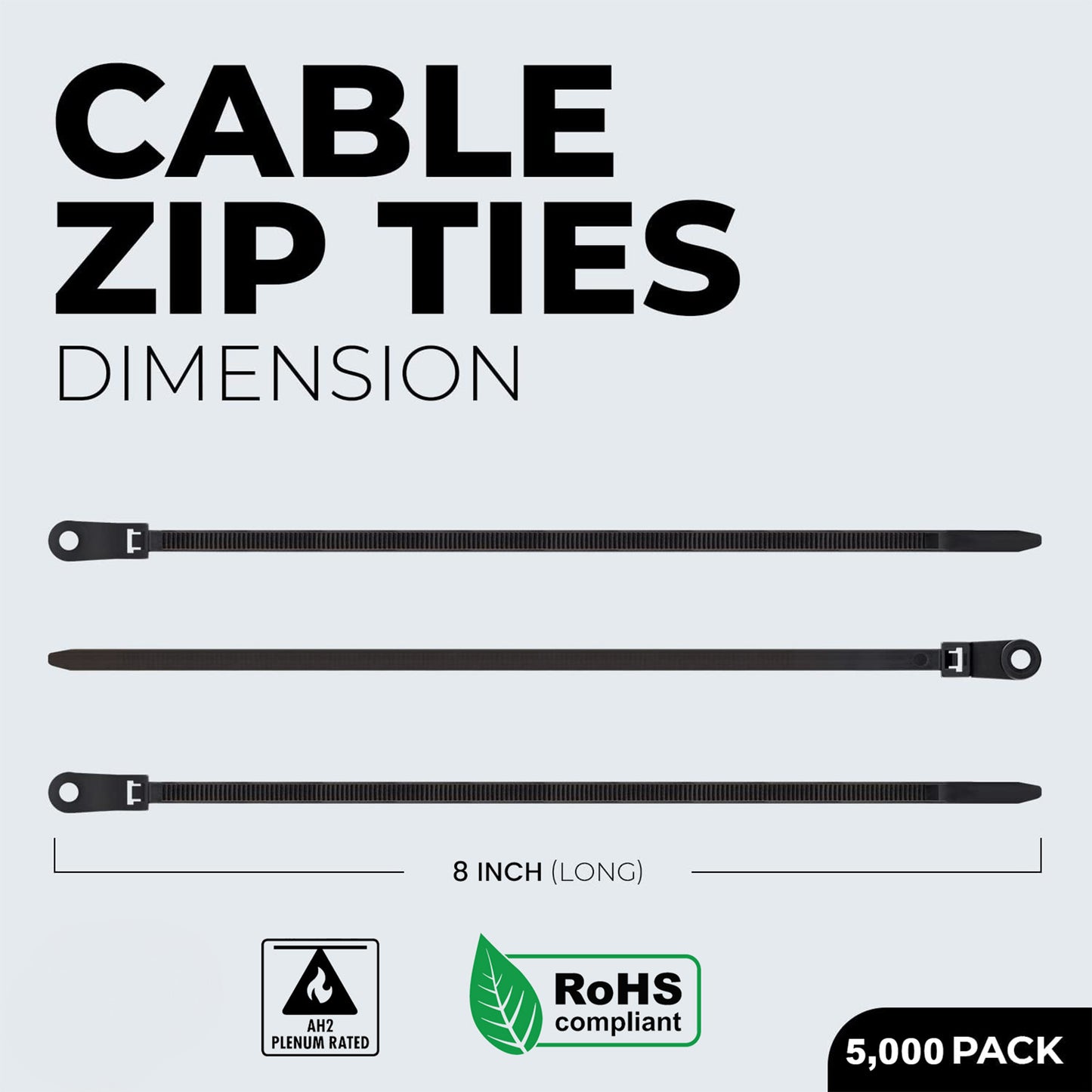 Best Connections 5000 Pieces 8" Screw Down Zip Ties Mounting Hole Nylon 50 Lbs Test Black