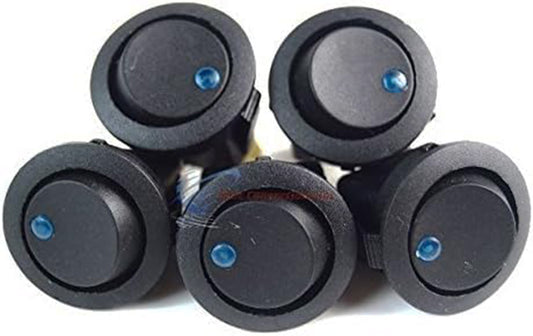 Black Round Rocker Switch with Blue LED 3 Prong Car SPST Toggle 5 Pack