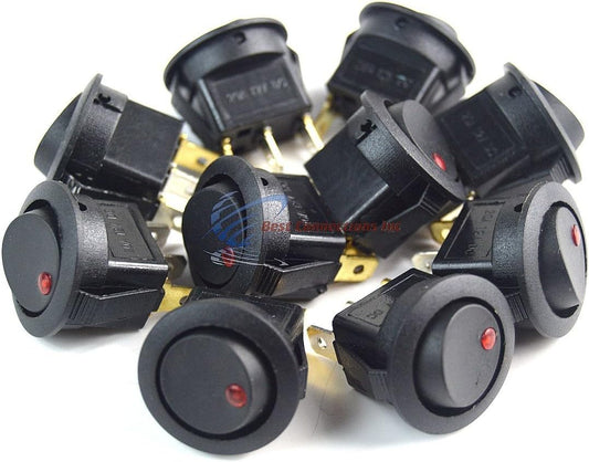 10-Pack Round Rocker Switches Red LED On Off 12 Volt Car Automotive Auto SPST