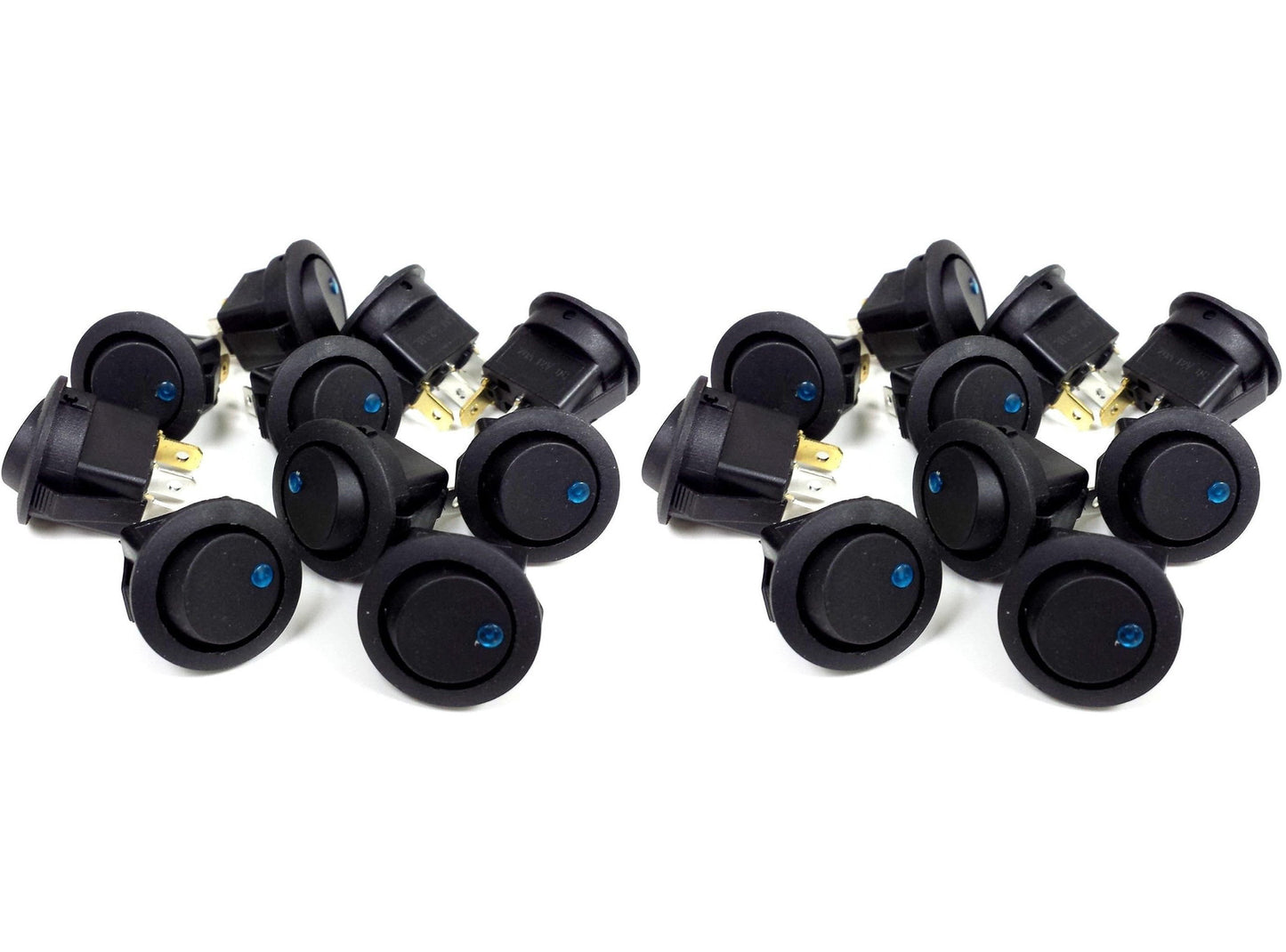 20 Pack 12 Volt Round Rocker Switches with Blue LED On Off Car Automotive
