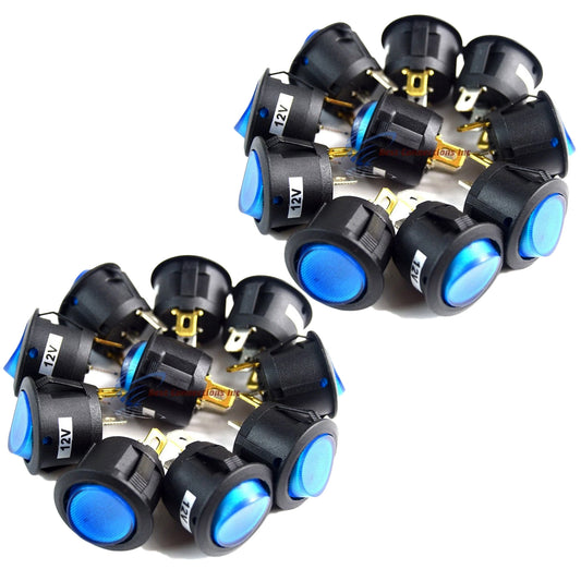 20 Pieces Blue LED Rocker Switch 12 Volt Round 3 Prong SPST Toggle ¾ Mount Roun