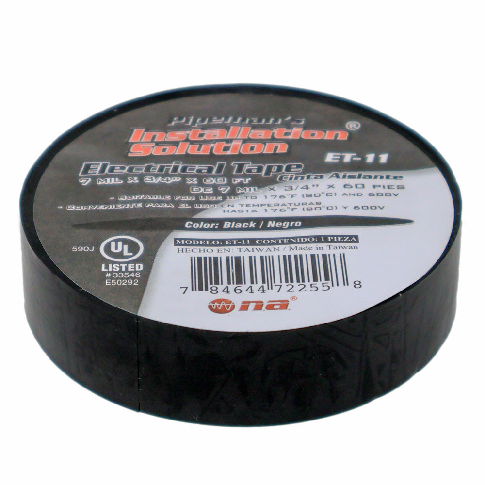 Pipeman's Installation Solution BLACK ELECTRICAL TAPE 3/4" X 60' UL LISTED ET-11 HIGH QUALITY 20 ROLLS