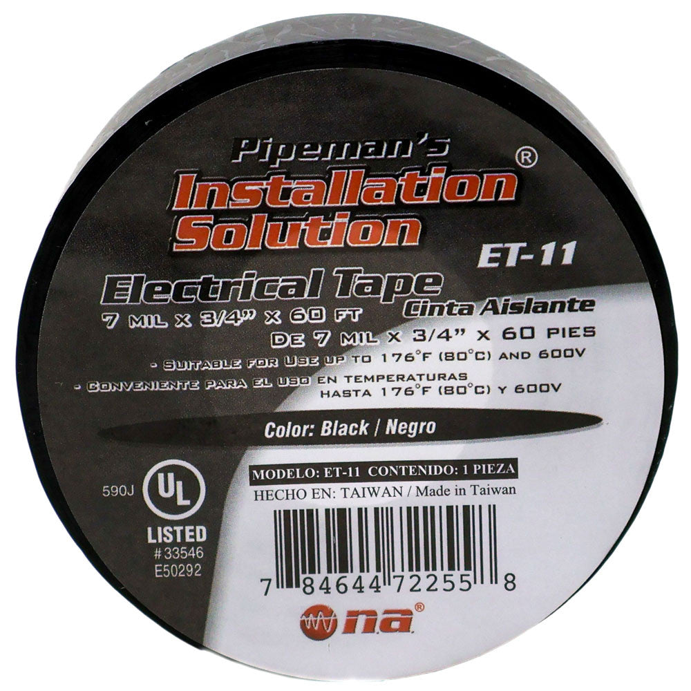 Pipeman's Installation Solution BLACK ELECTRICAL TAPE 3/4" X 60' UL LISTED ET-11 HIGH QUALITY 20 ROLLS