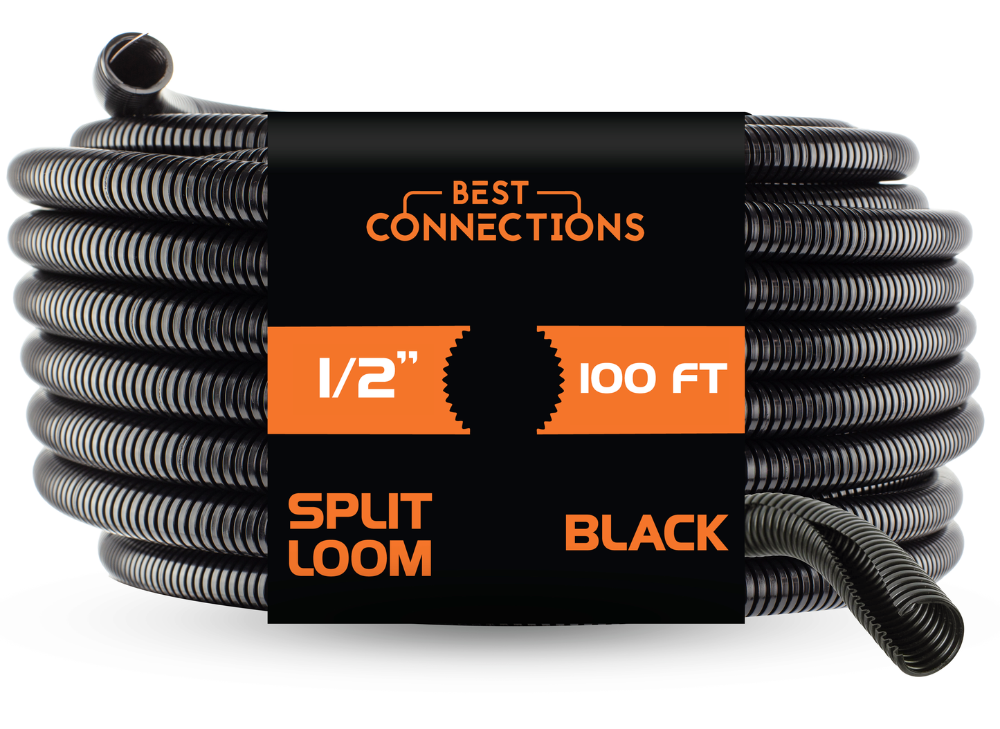 1/2" X 100 ft Split Wire Loom Convoluted Tubing Split Cable Sleeves Automotive Home Industrial Black
