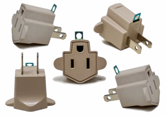 5 Pack 3 to 2 prong Polarized Grounding AC Power Plug Adapter ETL RATED BEIGE
