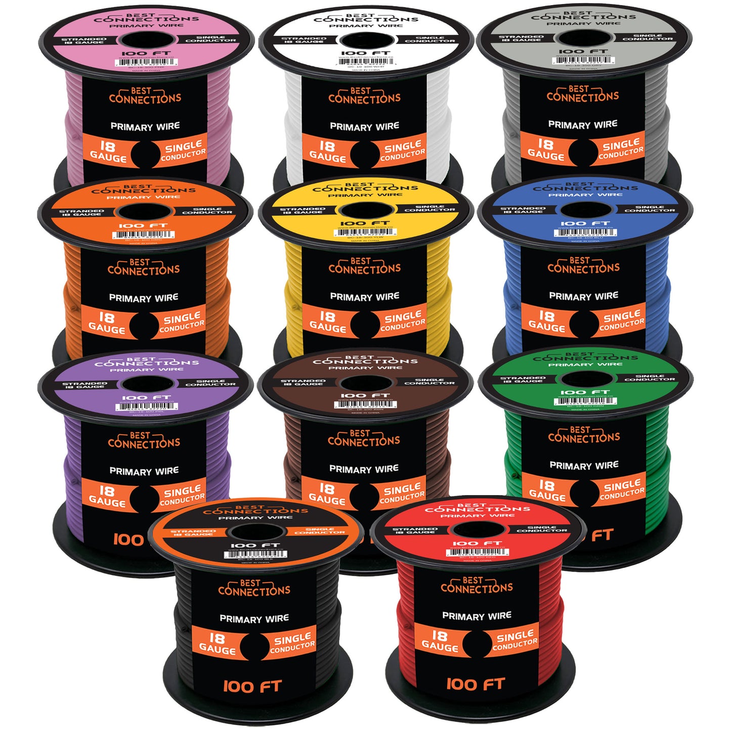 Audiopipe 18 Gauge Car Audio Primary Wire 100ft–11 Rolls Remote, Power/Ground Electrical