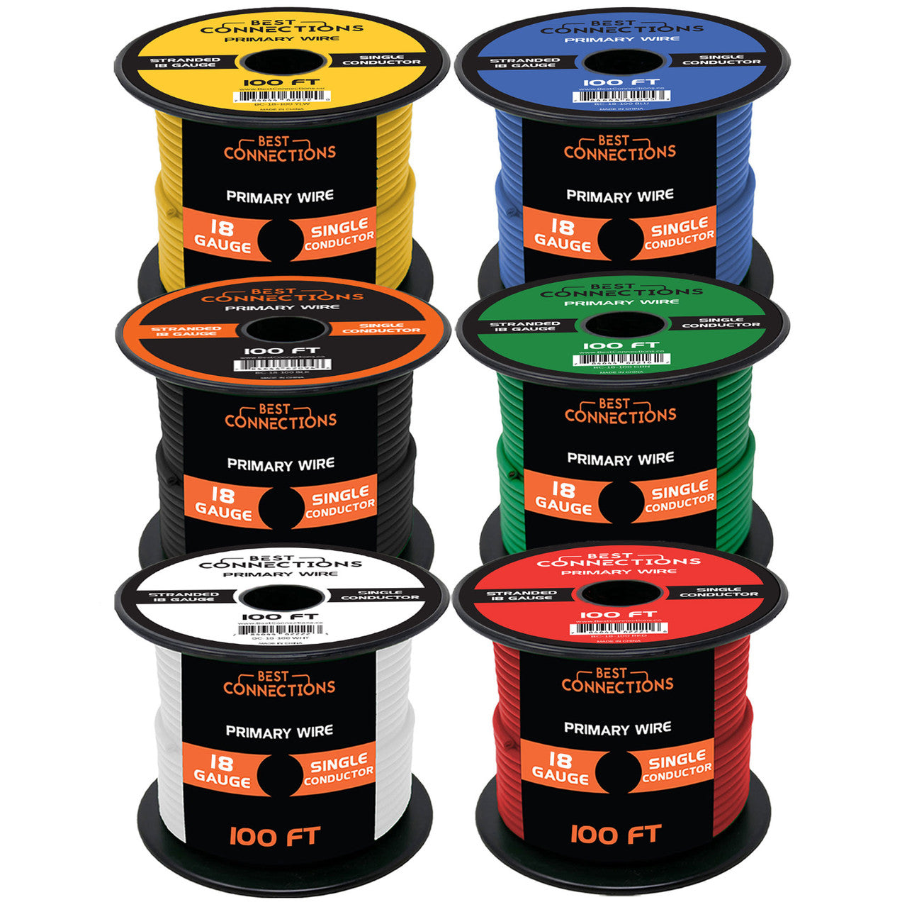18 Gauge Car Audio Primary Wire (100ft–6 Rolls)– Remote, Power/Ground Electrical
